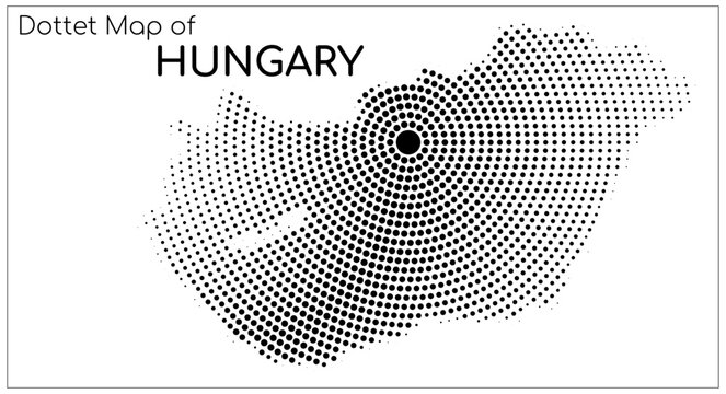 Dotted map of Hungary centered on Budapest