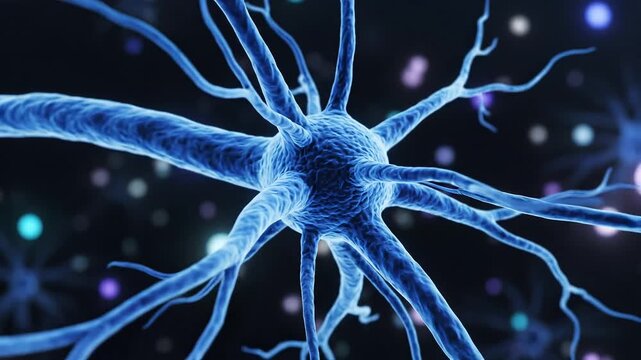 Neuron cell structure with synapses for tech concepts, digital marketing, and scientific projects