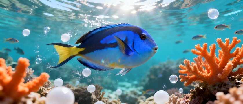Blue Tang Surgeonfish in Coral Reef