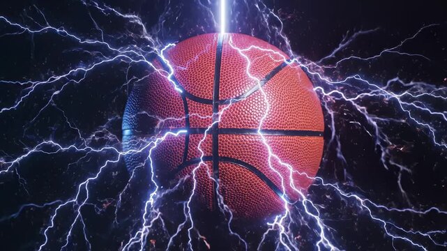 Basketball with electric lightning for commercial backgrounds, digital design, and advertising