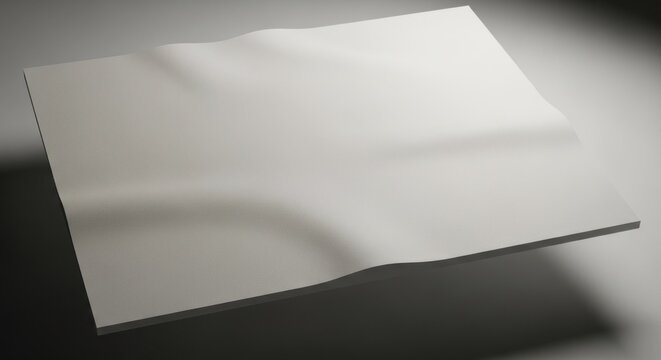 A white, blank, uncolored sheet of paper with a shadow on it, floating in the air.