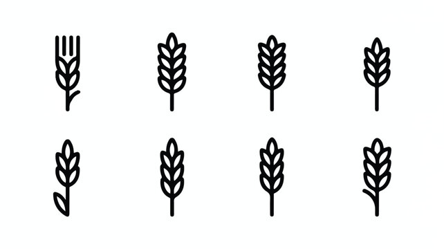 Set of simple line icons representing wheat and grain stalks with line art food ingredient agriculture botanical illustration minimalist