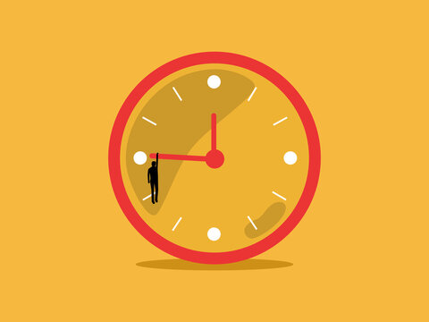 businessman hung himself on the clock hands.