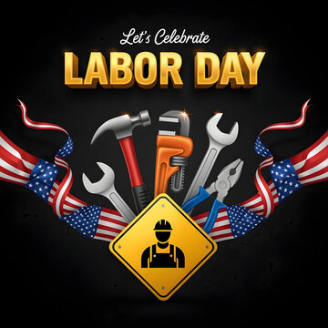 Labor day celebration with american flags and tools display manual labor blue collar hard work american flag