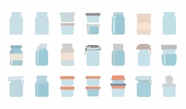 Collection of Assorted Storage Jars and Containers with Various Shapes and Lids Vector Illustration Set