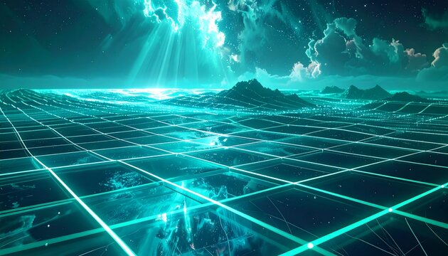 Luminous and vibrant turquoise abstract grid