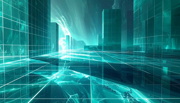 Luminous and vibrant turquoise abstract grid