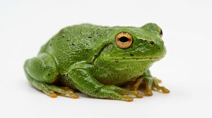 Fototapeta premium Close-Up of Green Frog with Striking Eyes on Plain Background Capturing Nature's Beauty