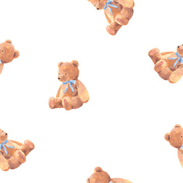 Seamless Teddy Bear Pattern Acrylic Style Baby Nursery Cute Hand Painted Illustration