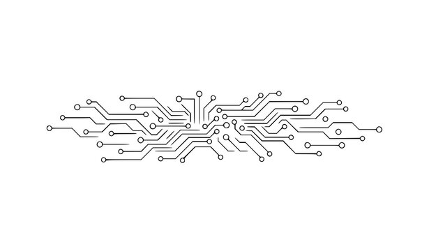 Abstract AI network line art with connected nodes and circuits minimal artificial intelligence vector illustration