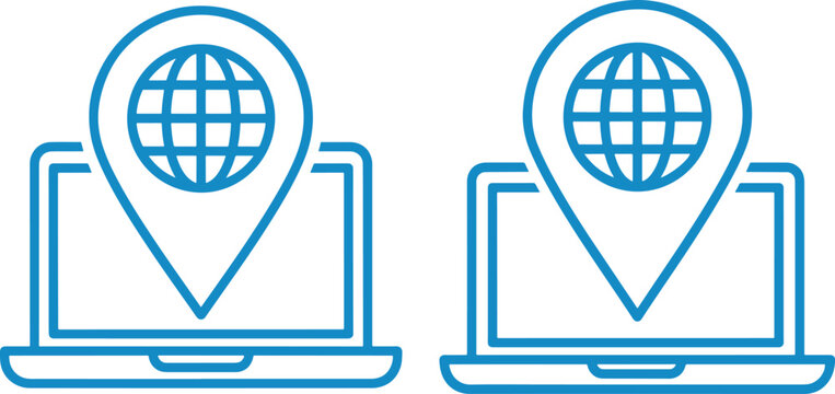 Laptop location icon vector with globe