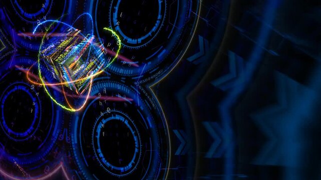 Cube matrix big data ray energy and quantum futuristic technology computer with digital matrix and laser