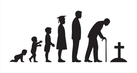 Vector silhouette of life stages including childhood education adulthood and final resting place © MdShohidul