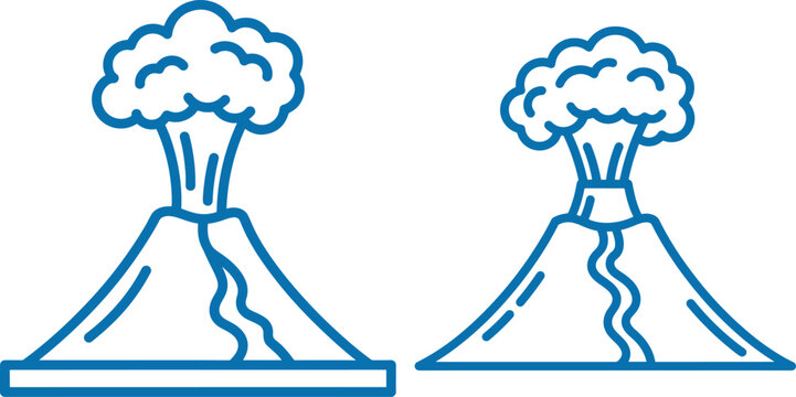 Volcano eruption icon vector set explosive mountain activity