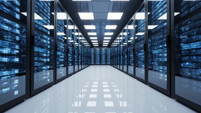 server room with data racks for corporate presentations, business marketing, and commercial use