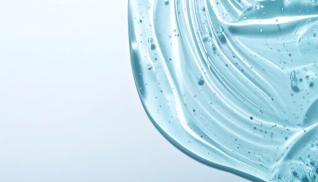 Swirled translucent gel with bubbles on a light blue gradient