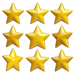 Obraz premium Nine polished, golden, five-pointed stars arranged in a 3x3 grid