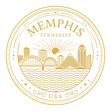 Memphis Tennessee skyline badge with pyramid and bridge gold line art vector illustration