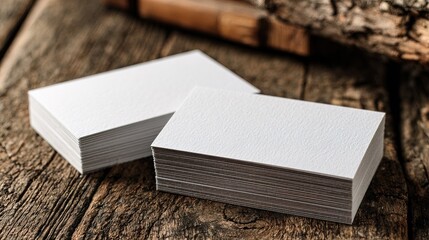 Fototapeta premium Minimalist Stacked Business Card Mockup with Embossed Texture on Wooden Table