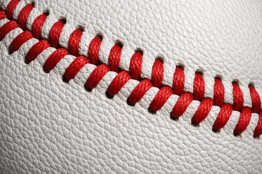 Detailed close up of baseball stitching