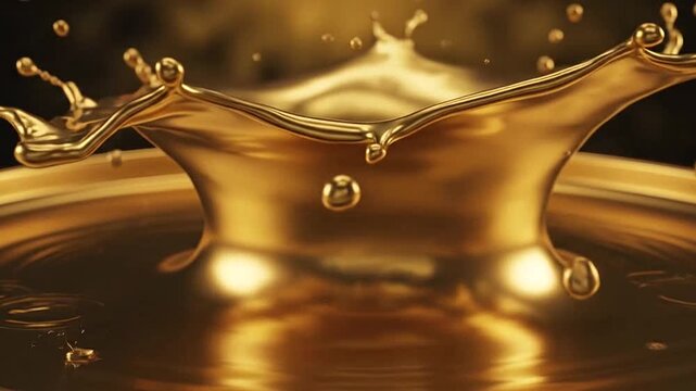 A golden liquid crown splashes upwards, creating a beautiful and elegant water splash effect