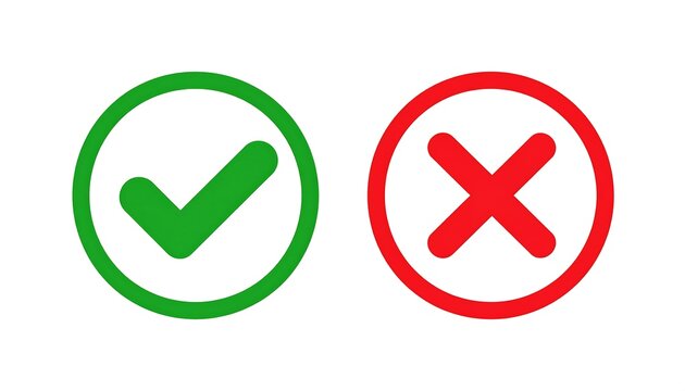Two colored circle icons green check and red X