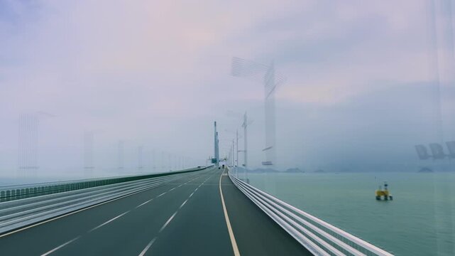Low shutter speed, traveling down the Hong Kong Zhuhai Macau Bridge during the day time