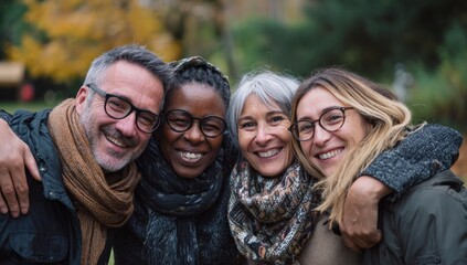 Fototapeta premium Diverse Group of Friends Hugging Outdoors.