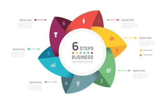 Venn diagram business infographic circle chart template 6 steps options, presentation with Circular diagram elements vector illustration.