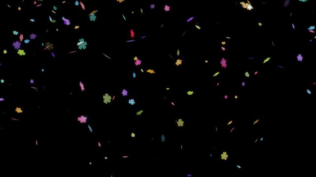 Rainbow sakura small flowers fall down on the black screen