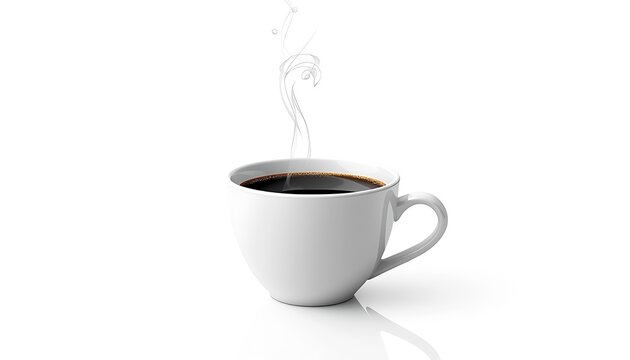 Title: steaming hot coffee in a ceramic mug, keywords: coffee, beverage, steam, black cup, handle, drink, caffeine, morning routine, white liquid, beverage lifestyle, aromatic, simple elegance, minim