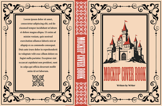 078-50-Vintage style book cover mockup displaying a fantasy castle illustration and ornamental details