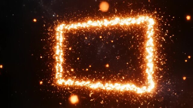 Sparking rectangular frame on dark background for commercial backgrounds, digital design, and advertising