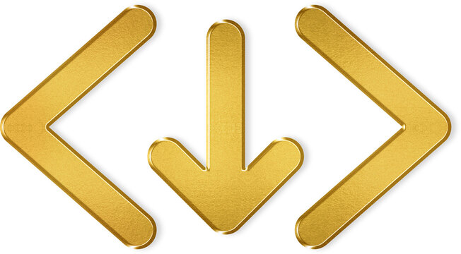 Polished gold code download icon with metallic texture for premium software development and script retrieval symbols