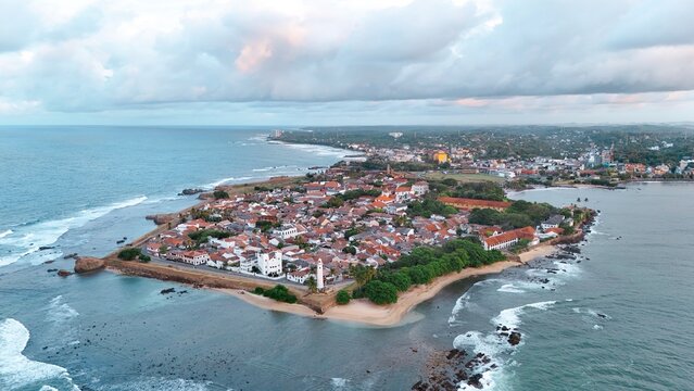 Aerial Panoramic View of Galle Fort Coastal City Historic Landmark Sri Lanka
