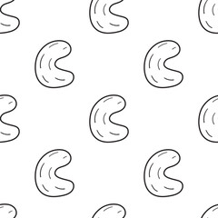Obraz premium Hand Drawn Cashew Outline Seamless Pattern on White Background. Minimalist Nut Repeat Design.