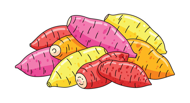 A colorful assortment of sweet potatoes, featuring various hues of red, yellow, and purple, highlighting their diverse and nutritious forms.