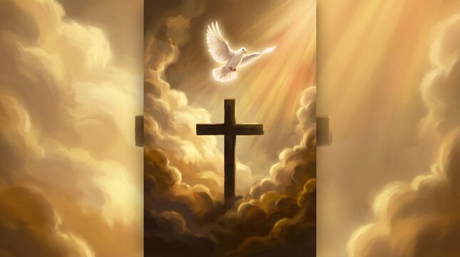 wing, bird, cloud, bible, crucifix, faith, glow, heaven, holy, peace, ray, spirit, christian, conviction, dove, flying, front, glowing, gospel, jesus christ, power, religious, testament, apostle, cros