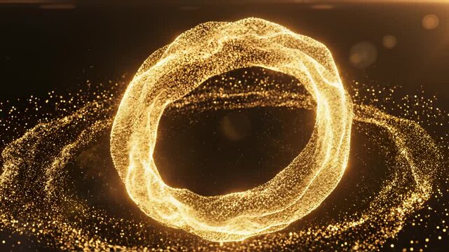 Golden particle object in space for commercial backgrounds, digital design, and advertising