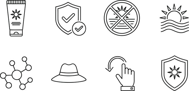 Sun protection sunscreen uv safety outline icon shield check