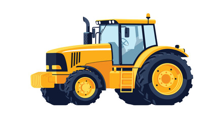 Fototapeta premium Modern large yellow farm tractor for professional agricultural work and heavy duty field operations on a white background.