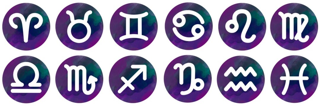 set of  round zodiac symbols 