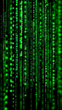 Abstract Green Binary Code Matrix Rain Background, Digital Data Cascade on Dark Black, Cybersecurity and Hacker Technology Wallpaper