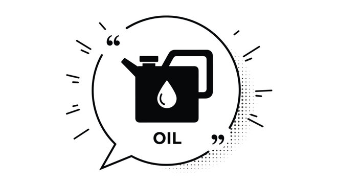 Black and white oil jerrycan icon within a speech bubble symbol for automotive service or energy industry communication.