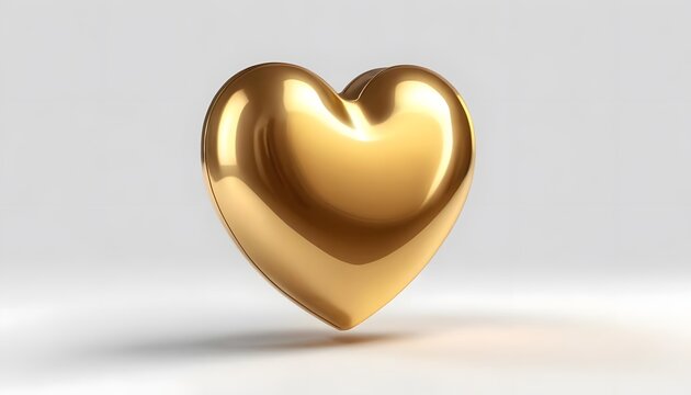 Shiny polished gold heart shape floating against a soft light grey background