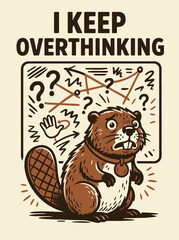 Cartoon beaver with worried expression thinking. © MuhArif