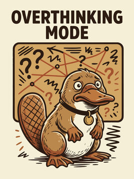 Cartoon platypus in thinking mode expression.