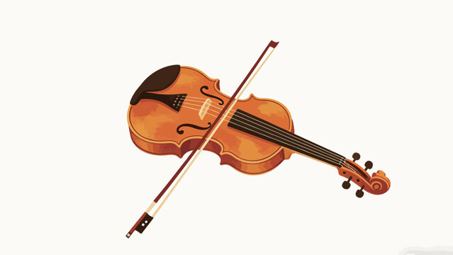 Hand-Illustrated Warm Toned Violin and Bow, Isolated on a Soft Off-White Background, Classic String Instrument Artwork