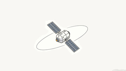 Obraz premium Minimalist Line Art Illustration of an Orbiting Space Satellite, Clean Simple Background, Stylized Flat Design Depicting a Spacecraft in Orbital Flight