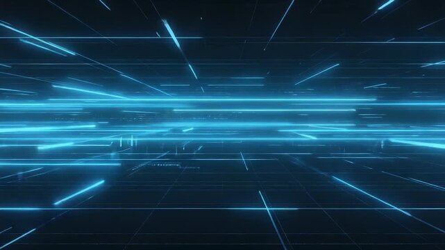 Fast blue light streaks racing through digital tunnel
